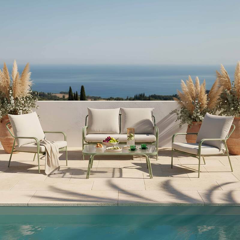 Conjunto de sofás de jardín de metal y cristal templadode de 4 plazas  - Lifestyle