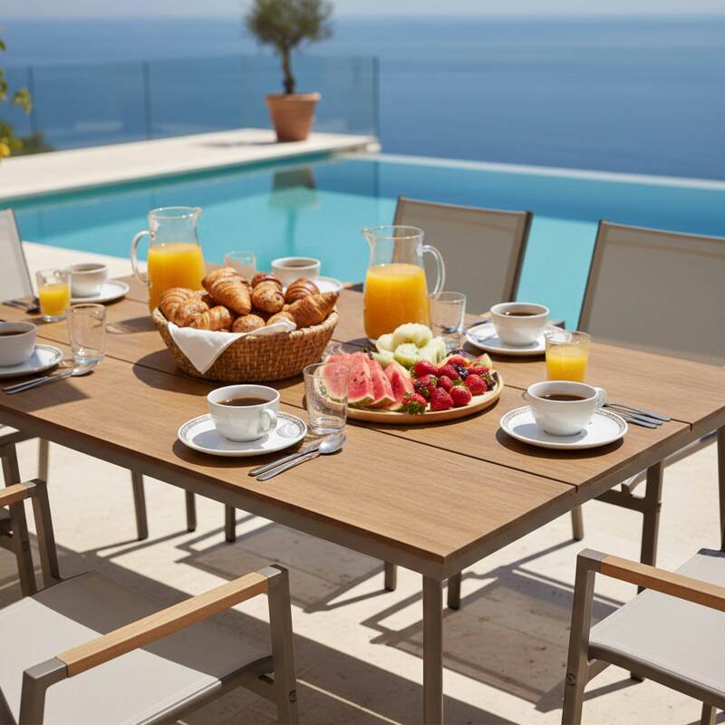 Mesa de jardín de metal y polywood 150x90 cm y 6 sillas (2/7)