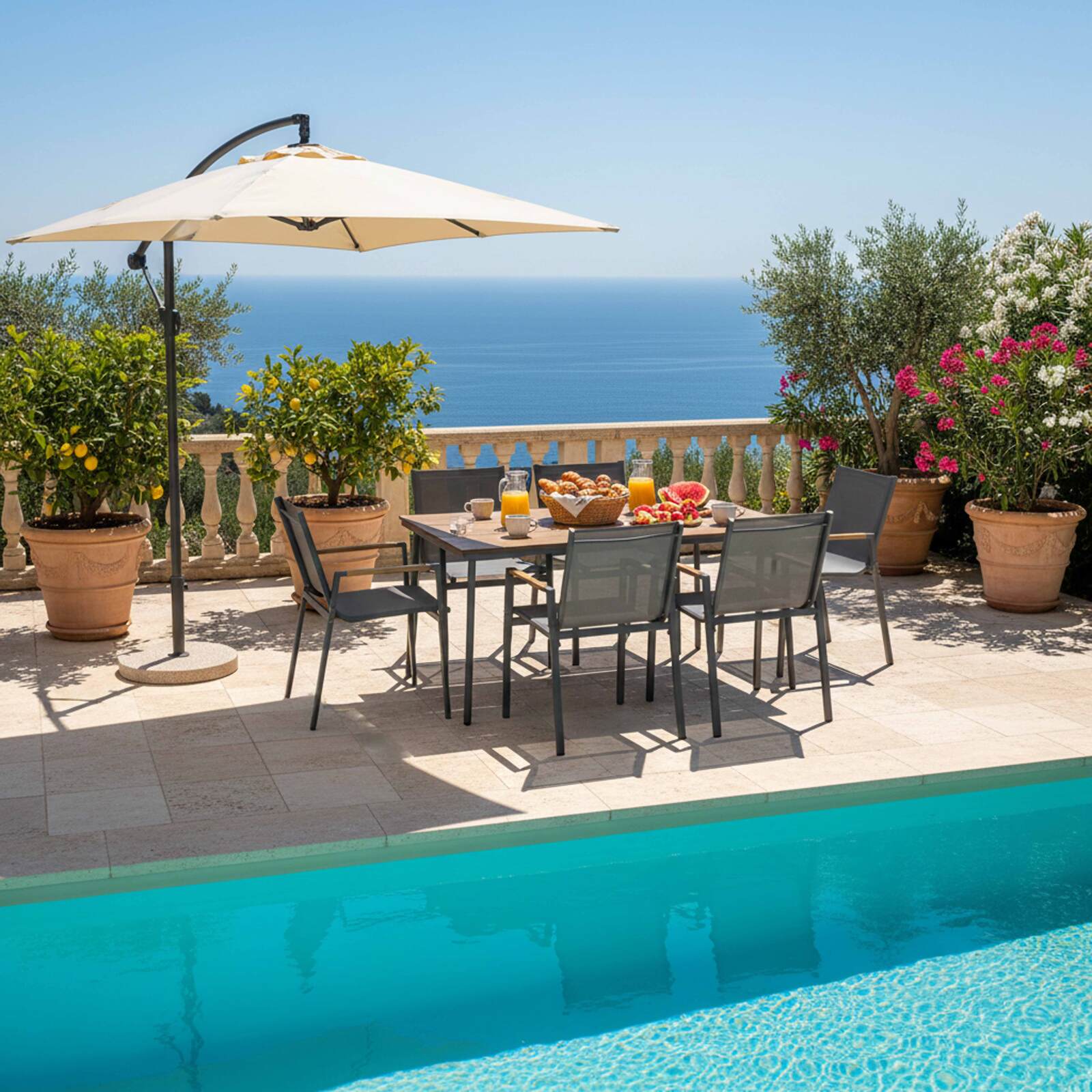 Mesa de jardín de metal y polywood 150x90 cm y 6 sillas