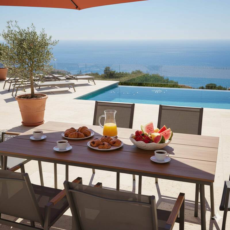 Mesa de jardín de metal y polywood 150x90 cm y 6 sillas (5/8)