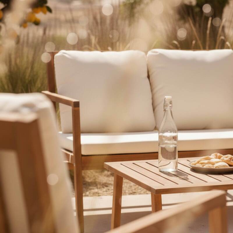 Conjunto de muebles de jardín de eucalipto FSC® con 1 sofá, 2 sillones y mesa de centro (3/8)