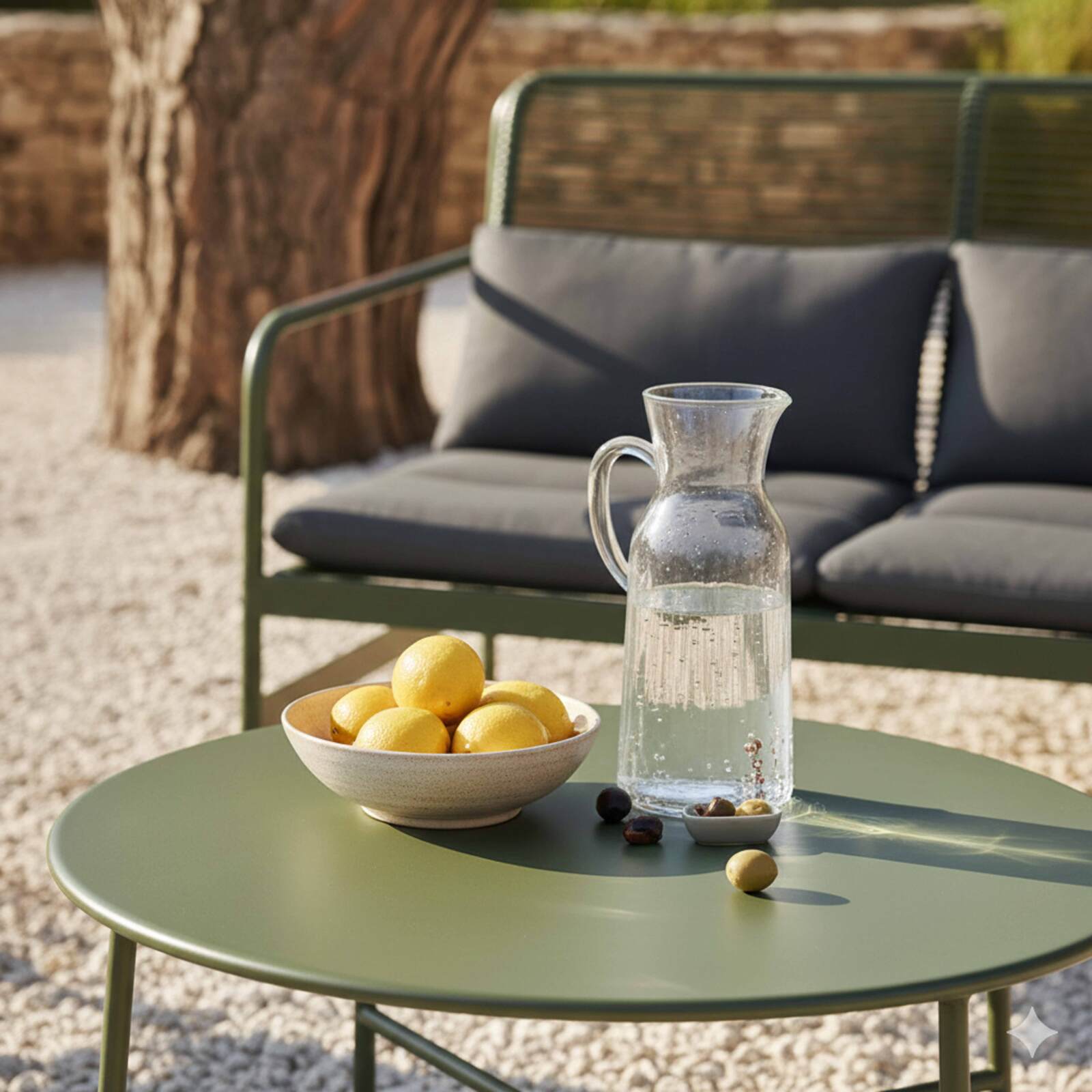 Mueble de jardín metálico de 4 plazas con 1 sofá, 2 sillones y mesa de centro.