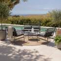 Mueble de jardín metálico de 4 plazas con 1 sofá, 2 sillones y mesa de centro.