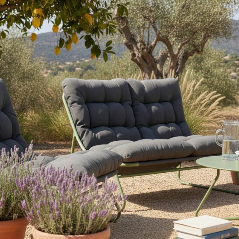 Mueble de jardín metálico de 4 plazas con 1 sofá, 2 sillones y mesa de centro. (3/9)