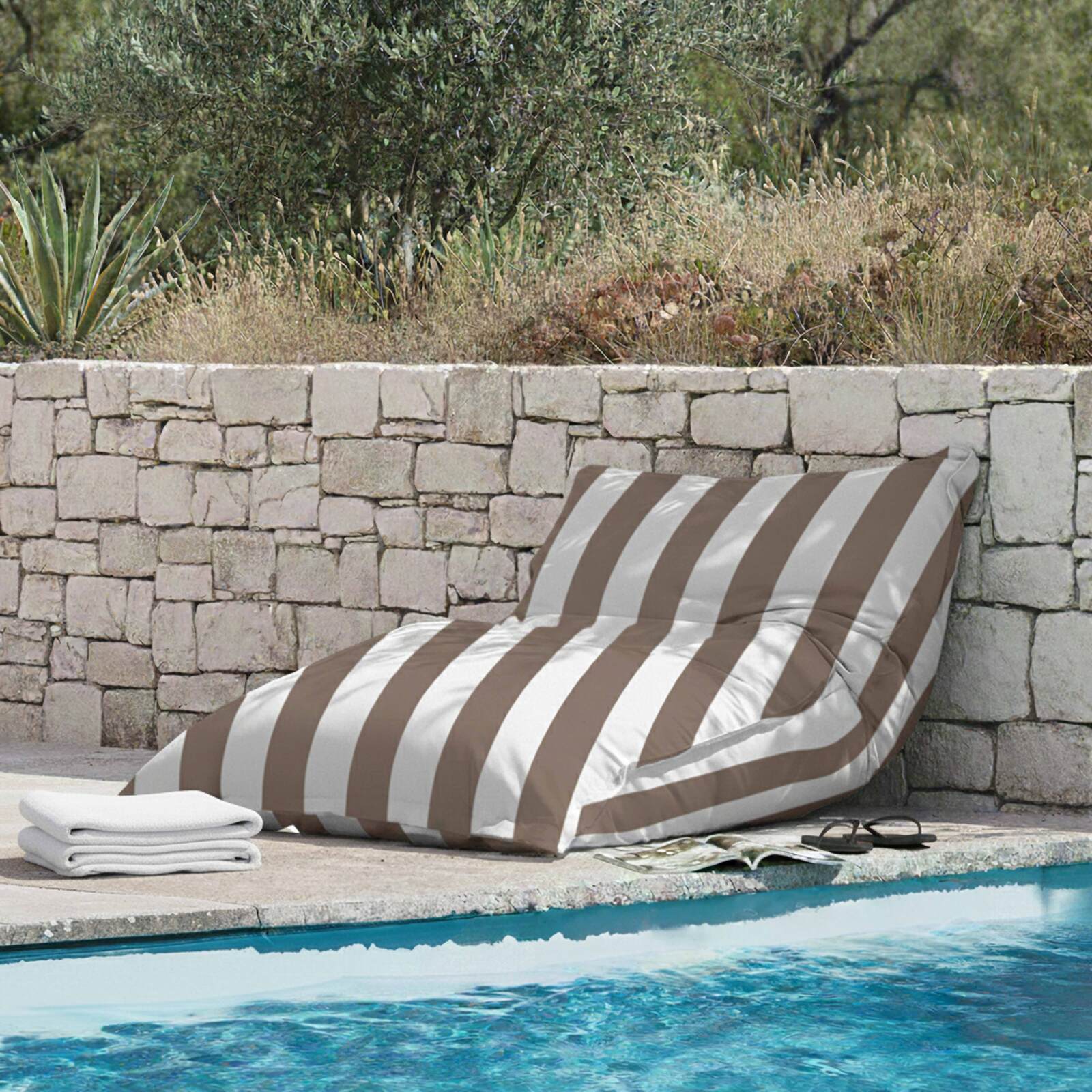 Funda vacía puf a rayas XL exterior impermeable 140x120 cm