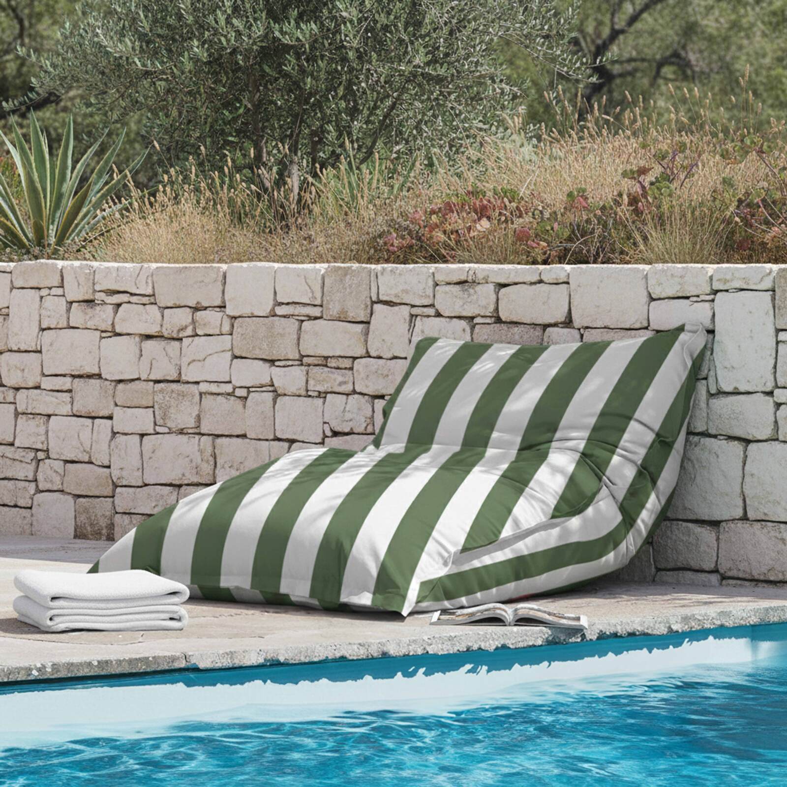 Funda vacía puf a rayas XL exterior impermeable 140x120 cm