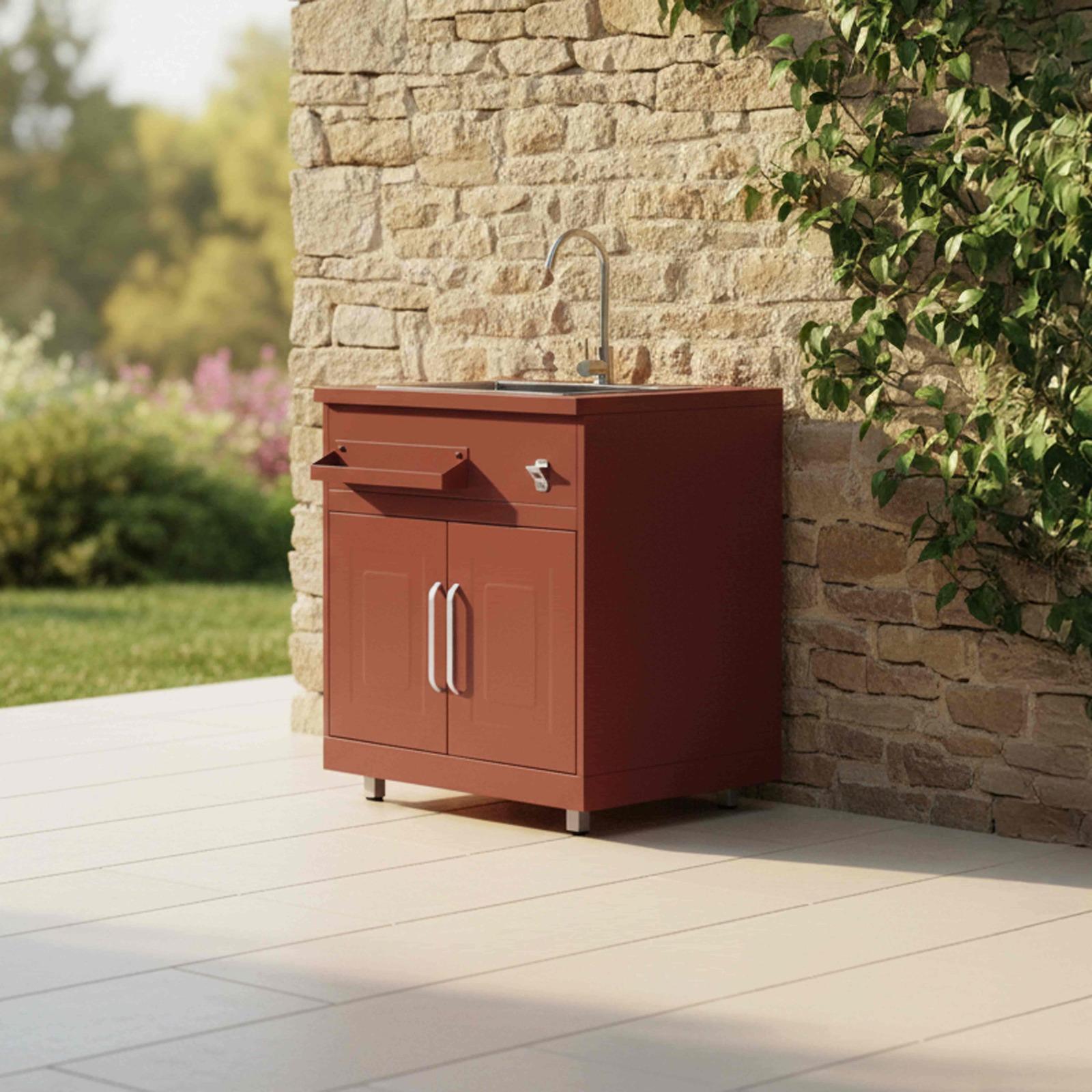 Cocina de exterior de metal con fregadero de exterior, barbacoa y almacenaje - 3 módulos