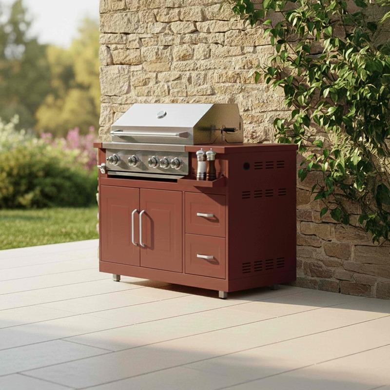 Cocina de exterior de metal con fregadero de exterior, barbacoa y almacenaje - 3 módulos (4/8)