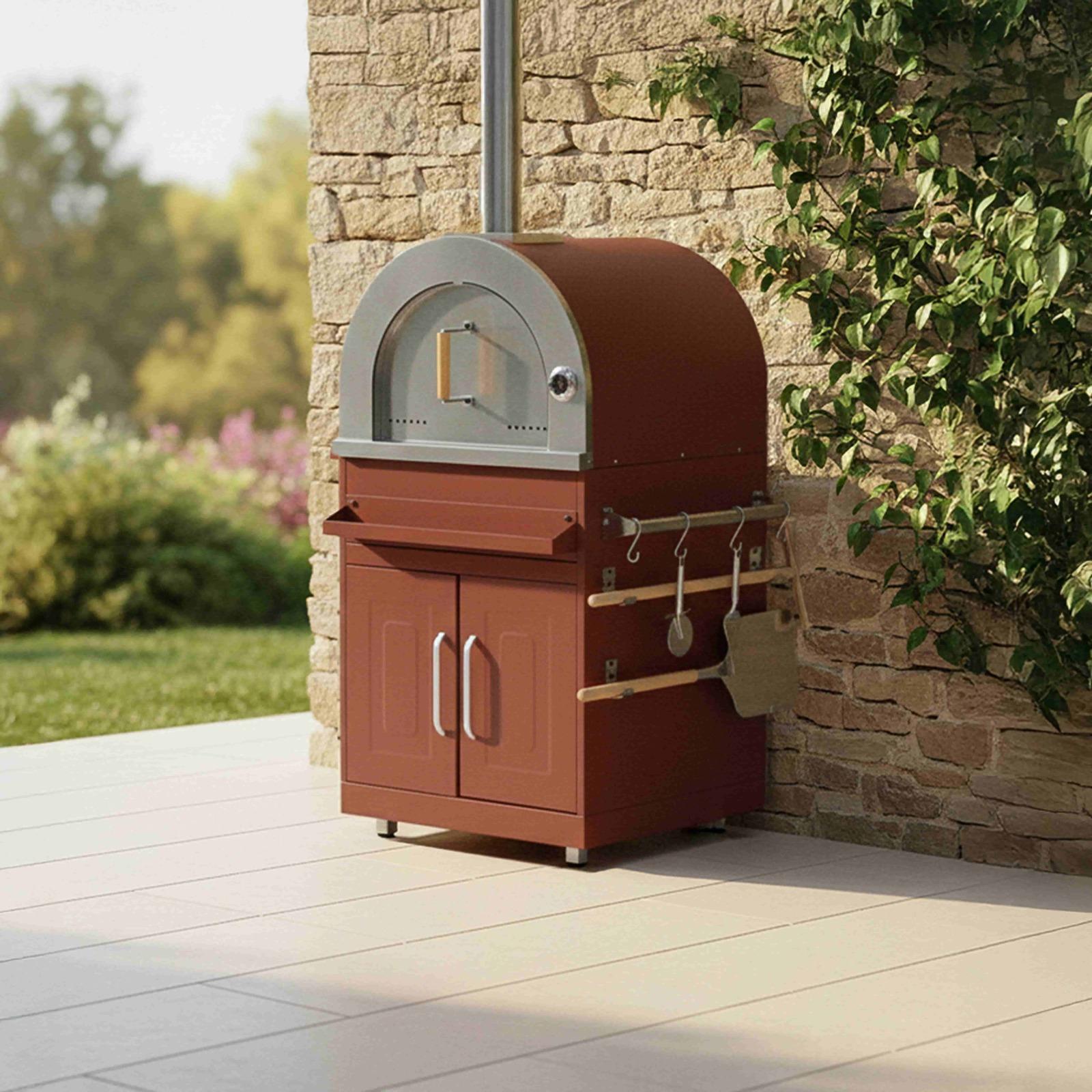 Cocina de exterior de metal con fregadero de exterior, horno a pizza y almacenaje - 3 módulos