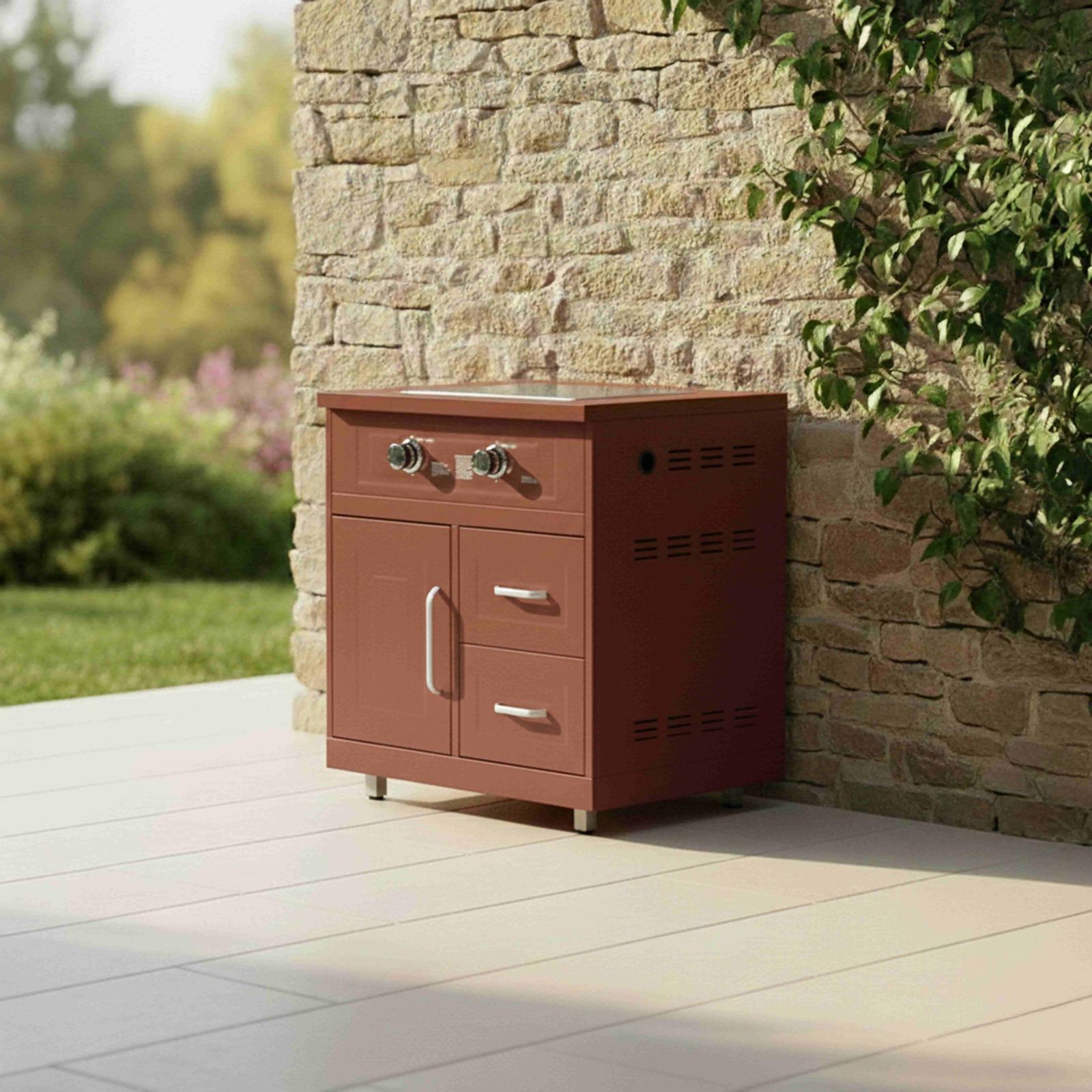 Cocina de exterior de metal con cocina a gas y almacenaje - 3 módulos