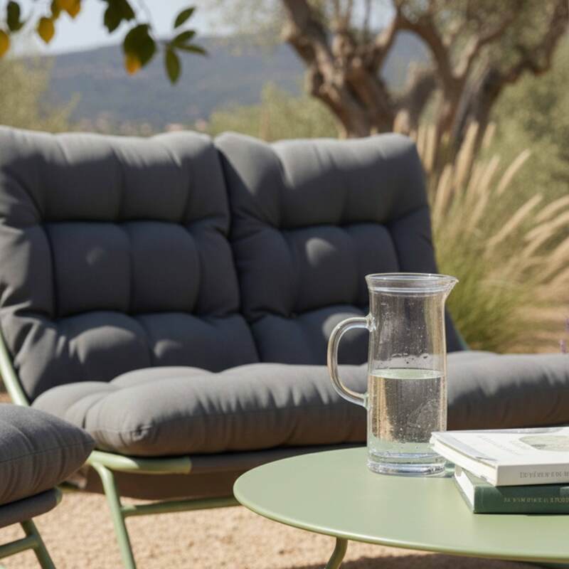 Mueble de jardín metálico de 4 plazas con 1 sofá, 2 sillones y mesa de centro. (4/9)