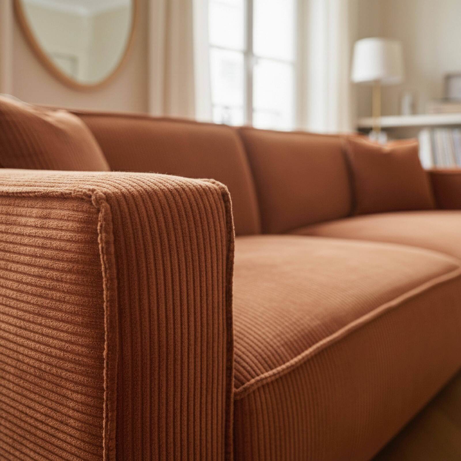 Sofá de 3 plazas de pana con cojines