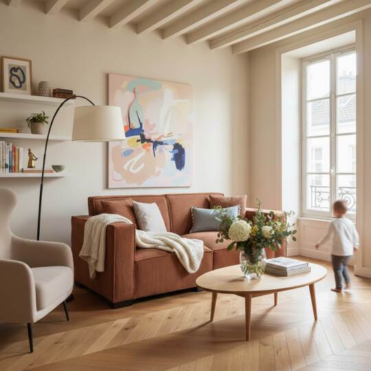 Sofá de 2 plazas de pana con cojines | Oviala