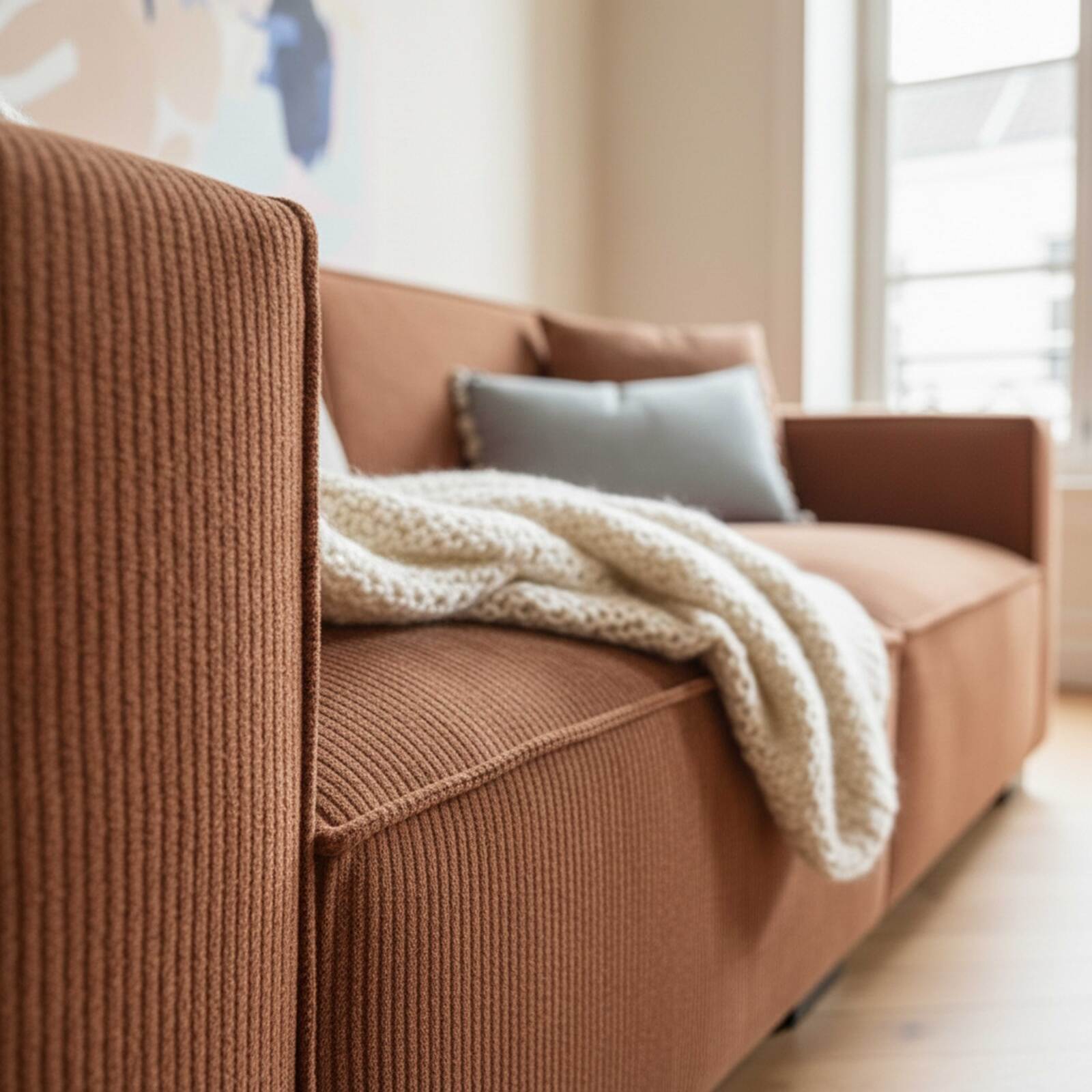 Sofá de 2 plazas de pana con cojines