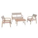 Conjunto de sofás de jardín de metal y textileno de 4 plazas con 1 sofá, 2 sillones y mesa de centro