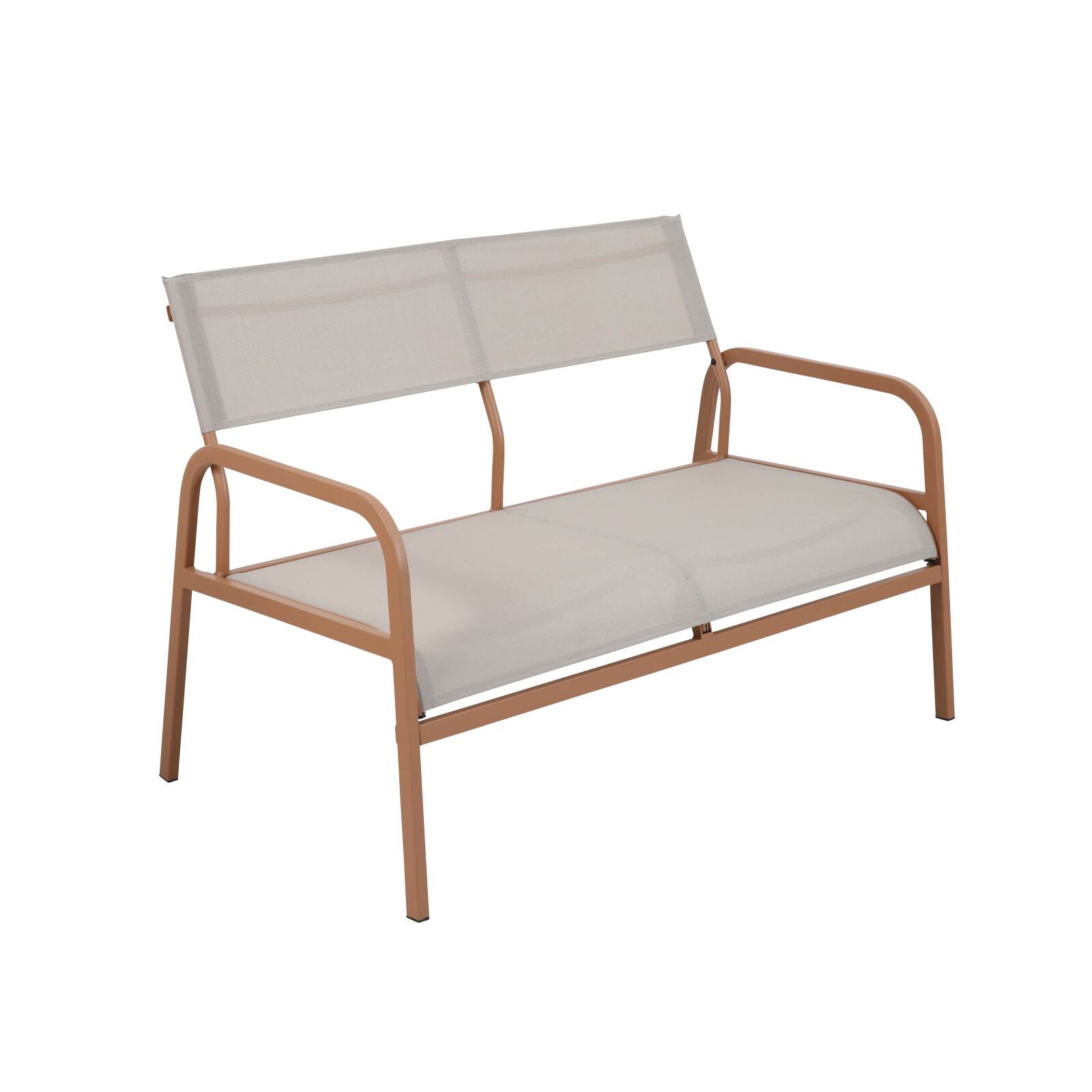 Conjunto de sofás de jardín de metal y textileno de 4 plazas con 1 sofá, 2 sillones y mesa de centro