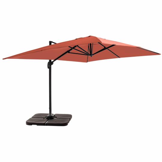 Parasol excéntrico 4x3 m rectangular inclinable giratorio 360° y 4 losas de lastre rellenables | Oviala