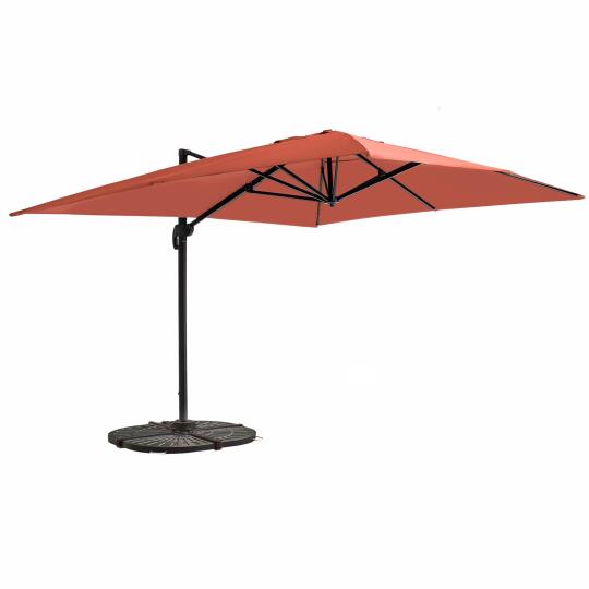 Parasol excéntrico 4x3 m rectangular inclinable giratorio 360° y 4 losas lastradas | Oviala