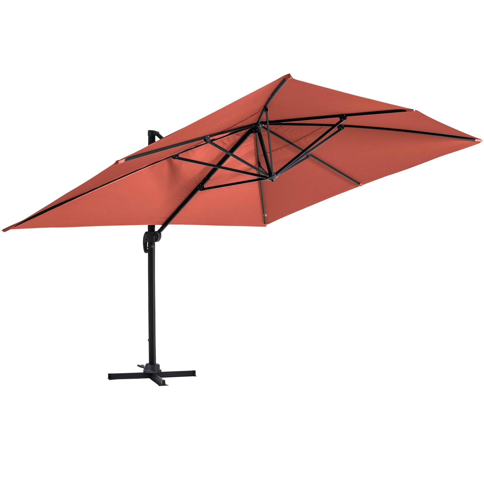 Parasol excéntrico 4x3 m rectangular inclinable giratorio 360° y 4 losas lastradas