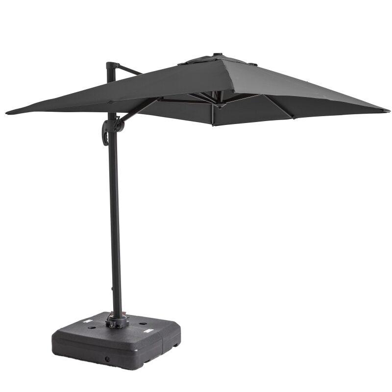 Parasol excéntrico 2x3 m rectangular inclinable giratorio 360° y losa lastrada sobre ruedas 100L