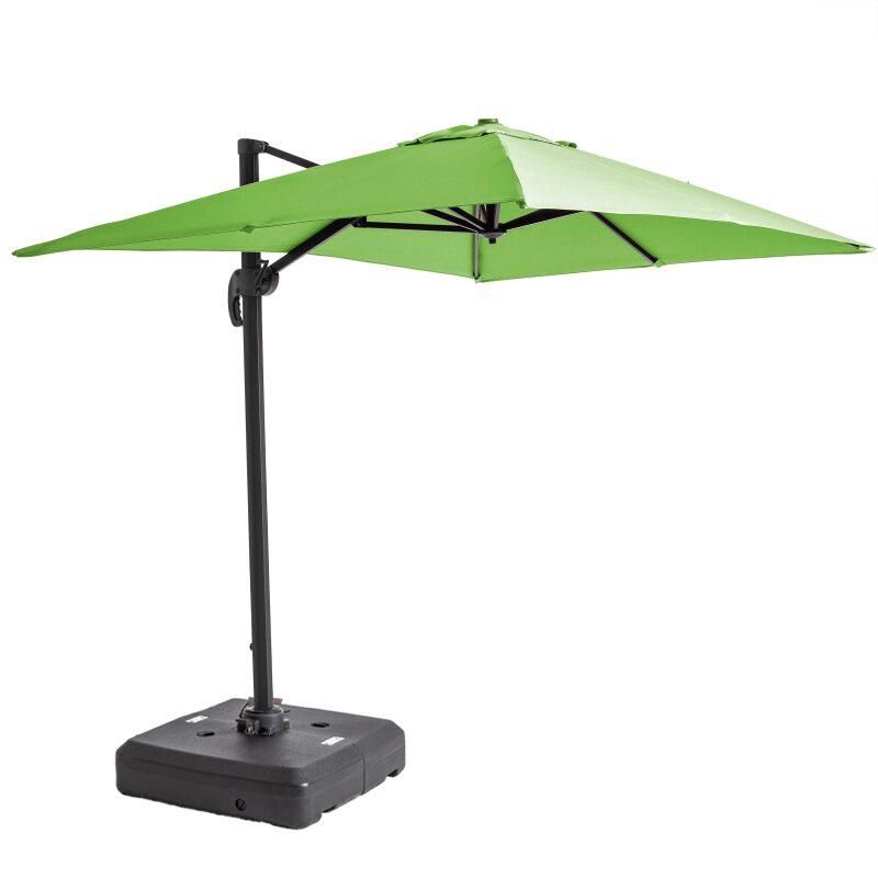 Parasol excéntrico 2x3 m rectangular inclinable giratorio 360° y losa lastrada sobre ruedas 100L