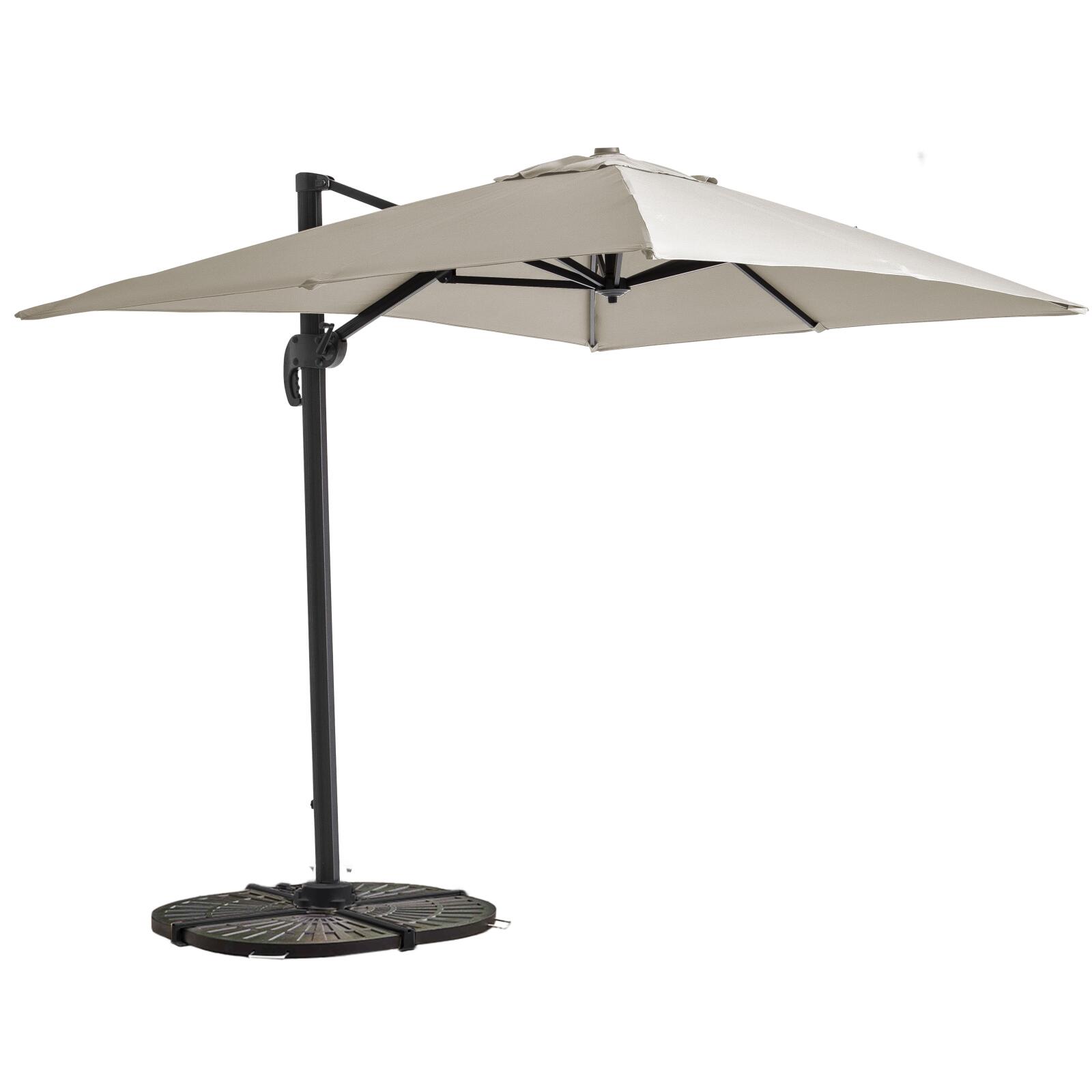 Parasol excéntrico 2x3 m rectangular inclinable giratorio 360° y 4 losas lastradas
