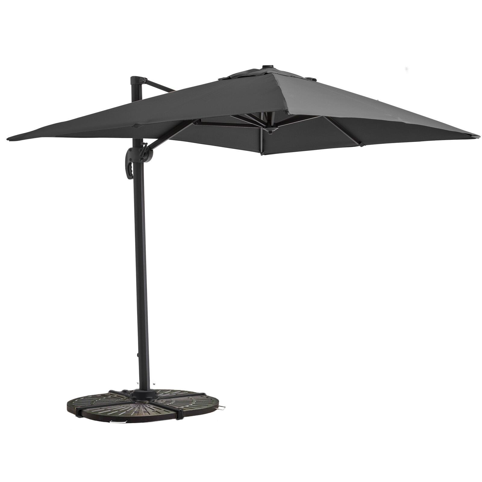 Parasol excéntrico 2x3 m rectangular inclinable giratorio 360° y 4 losas lastradas