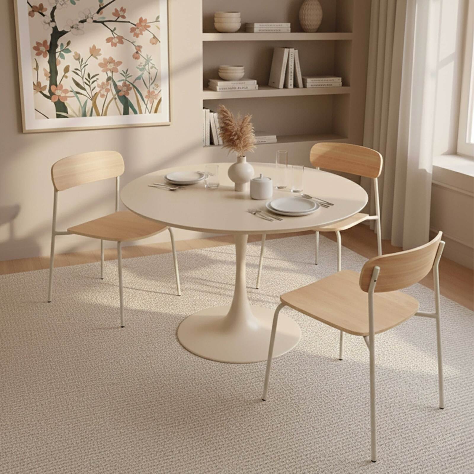 Mesa de comedor redonda lisa 4 personas