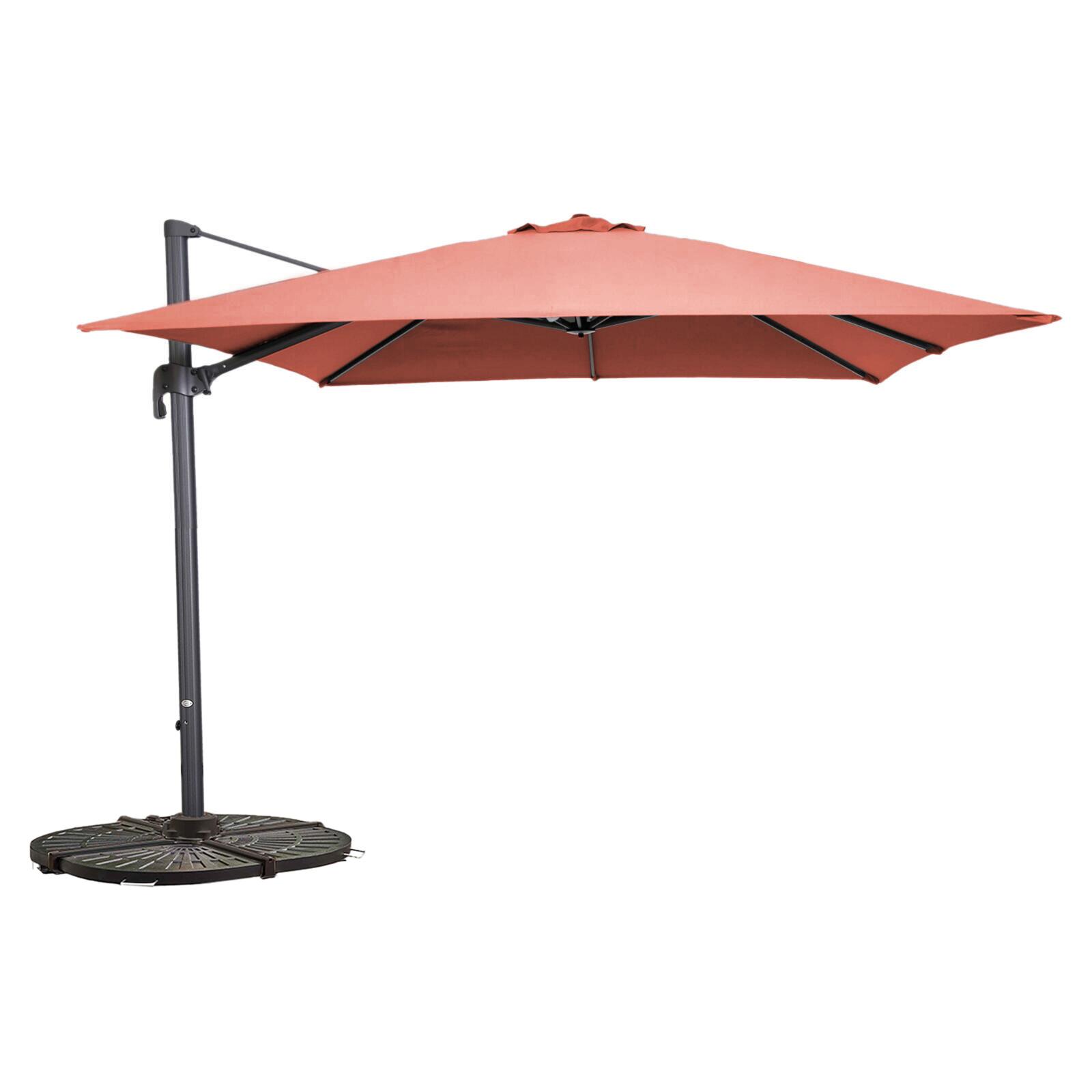 Parasol excéntrico 3x3 m cuadrado inclinable giratorio 360° y 4 losas lastradas