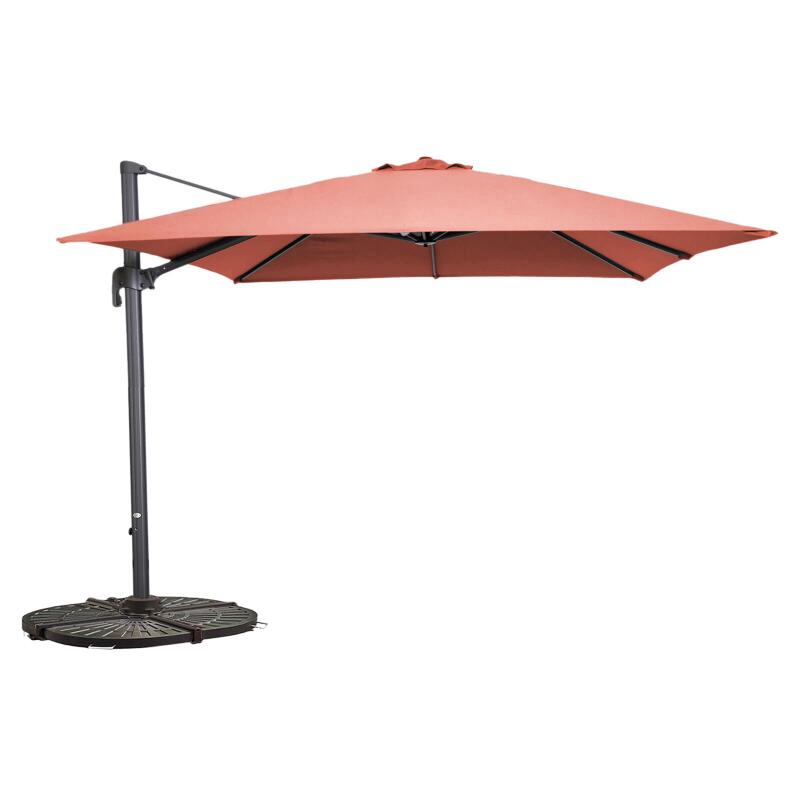 Parasol excéntrico 3x3 m cuadrado inclinable giratorio 360° y 4 losas lastradas