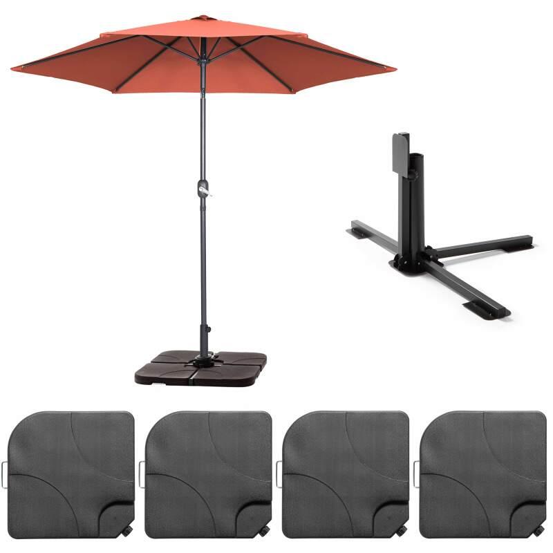 Sombrilla recta redonda inclinable de manivela Ø3 m con 4 pesos para llenar