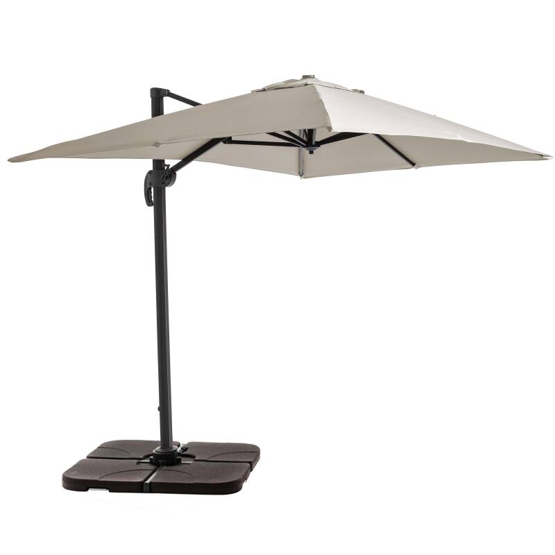 Parasol excéntrico 2x3 m rectangular inclinable giratorio 360° y 4 losas de lastre rellenables
