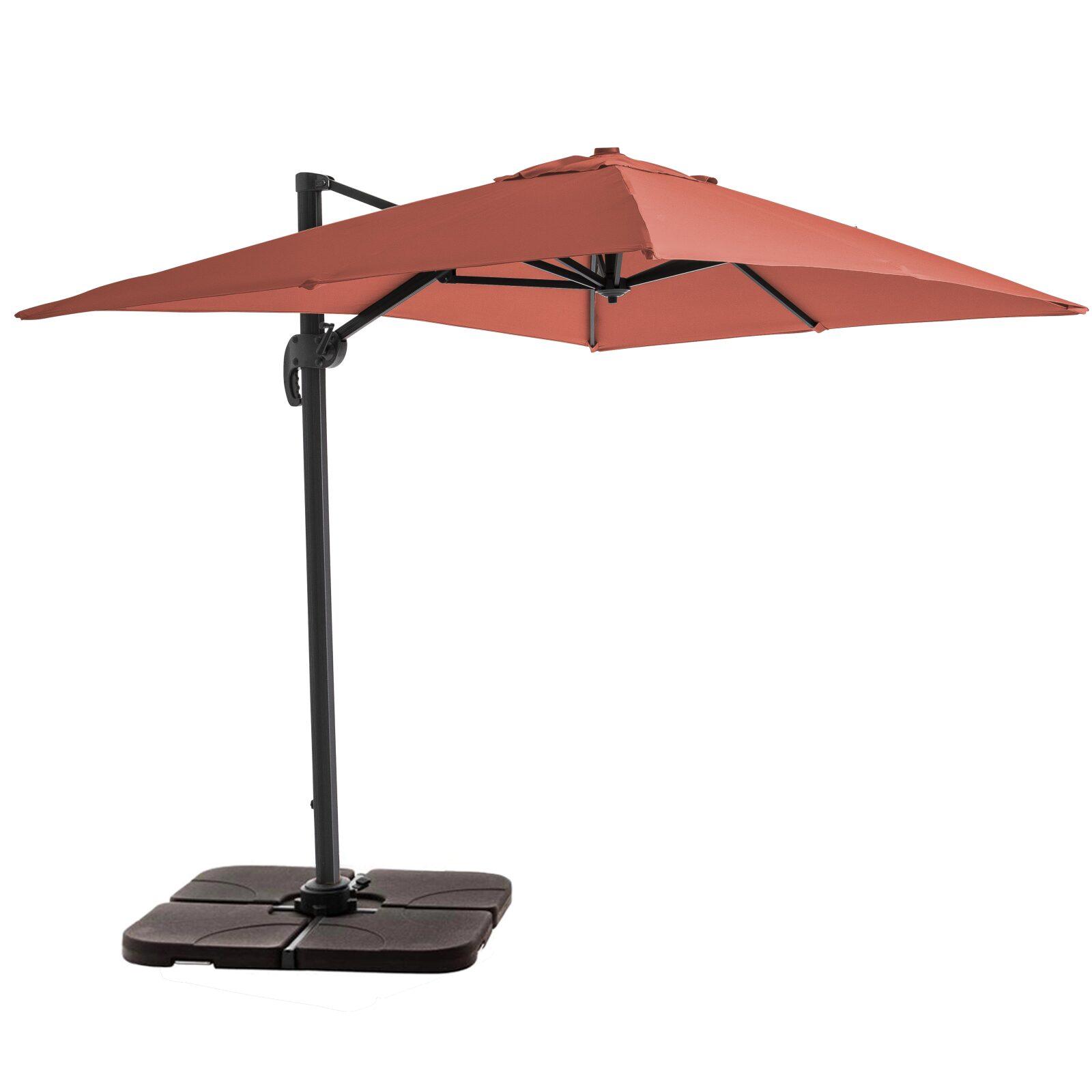 Parasol excéntrico 2x3 m rectangular inclinable giratorio 360° y 4 losas de lastre rellenables