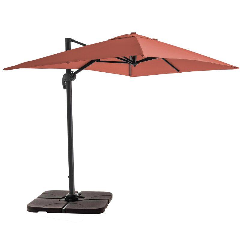 Parasol excéntrico 2x3 m rectangular inclinable giratorio 360° y 4 losas de lastre rellenables