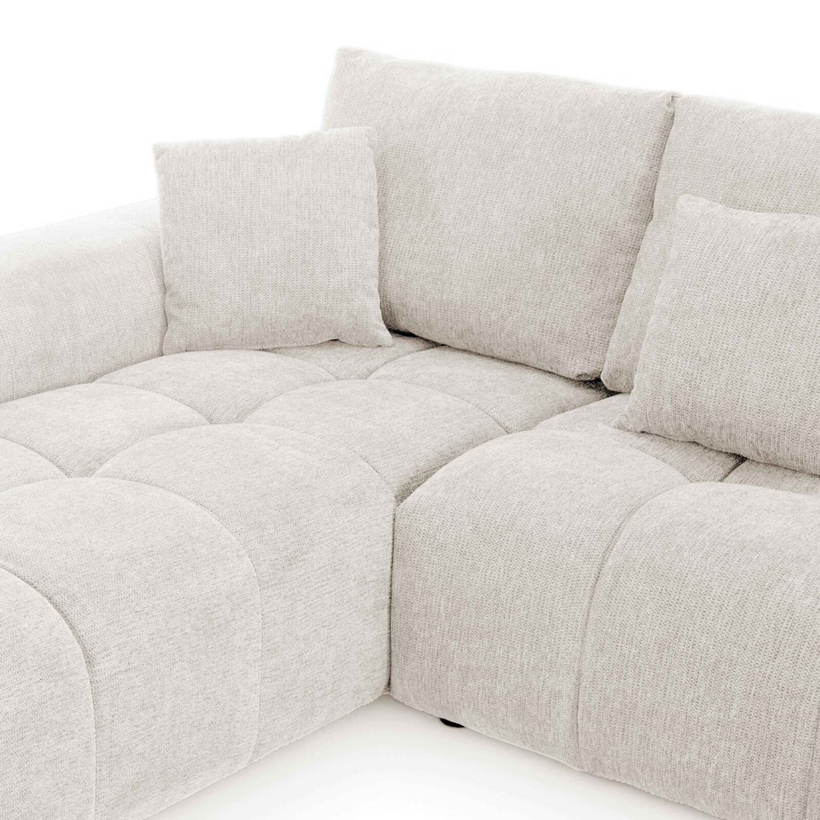 Sofá esquinero de 3 plazas de tela con chaise longue izquierda y cojines