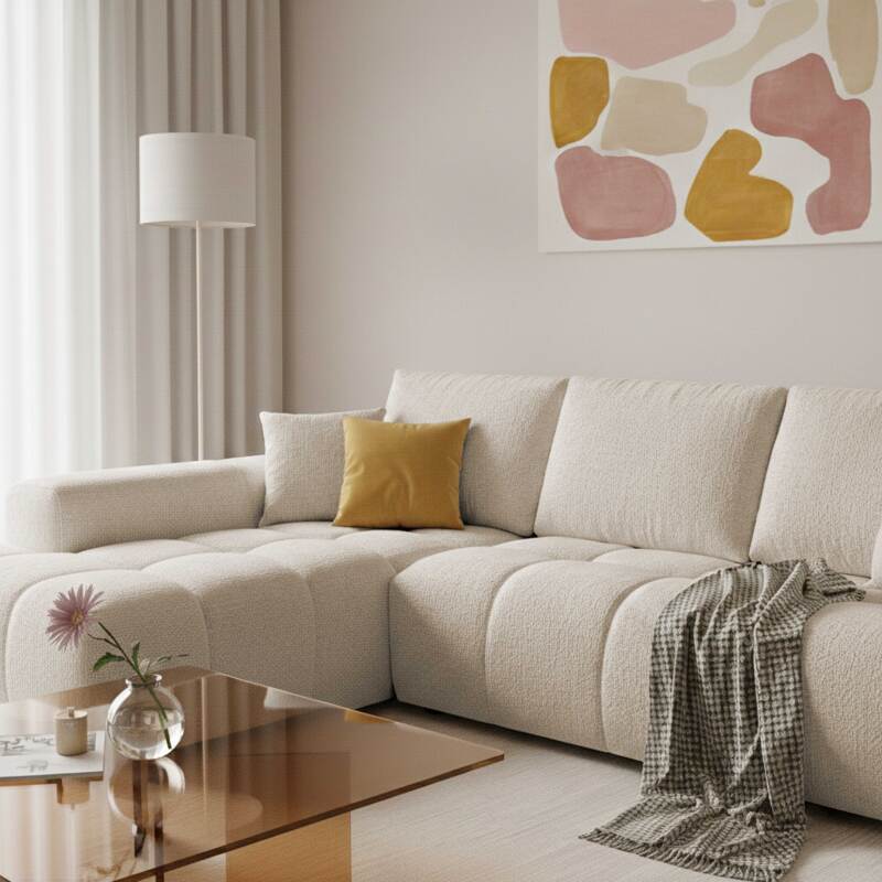 Sofá esquinero de 3 plazas de tela con chaise longue izquierda y cojines (2/9)