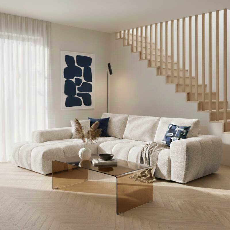 Sofá esquinero de 3 plazas de tela con chaise longue izquierda y cojines (8/9)