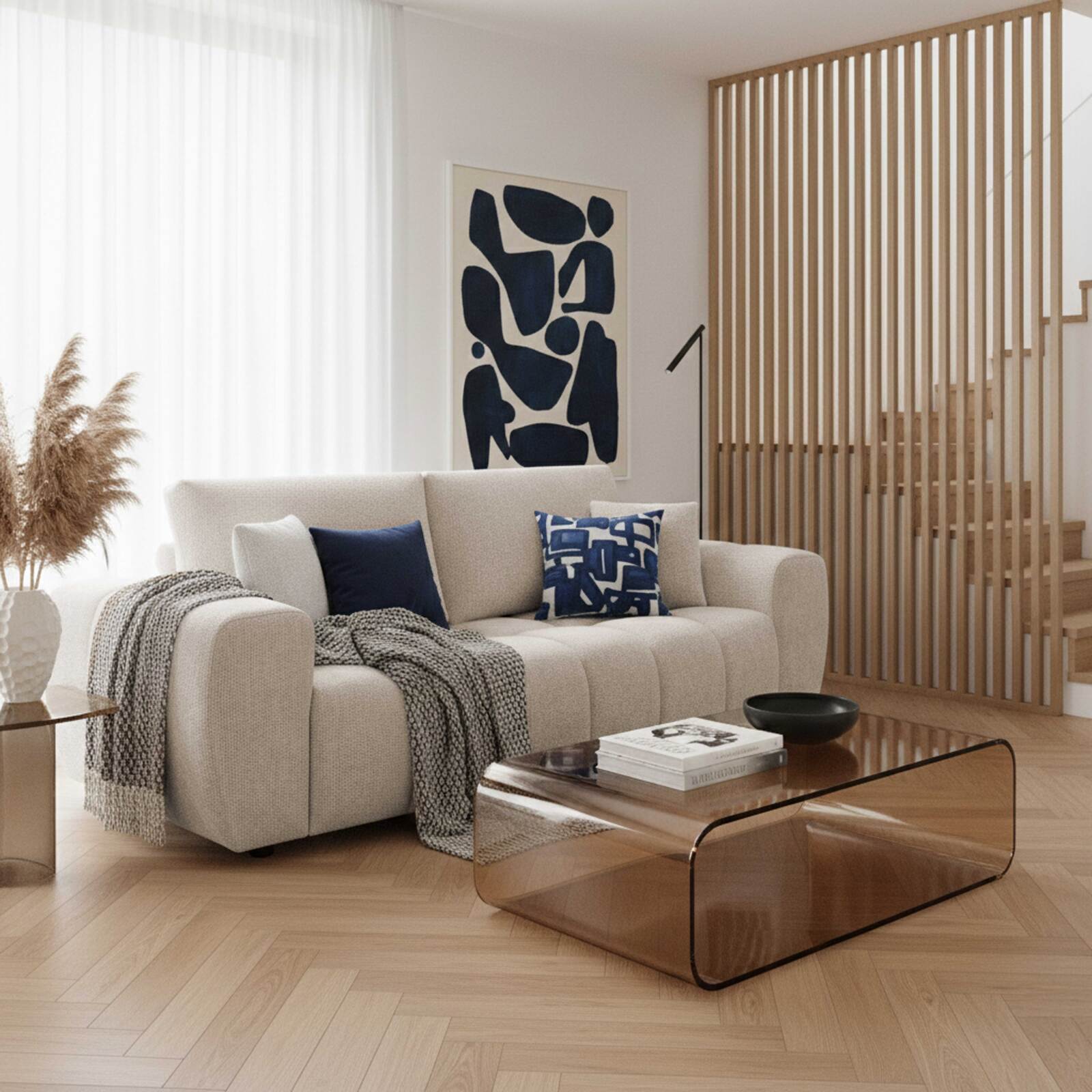 Sofá de 3 plazas de tela con cojines