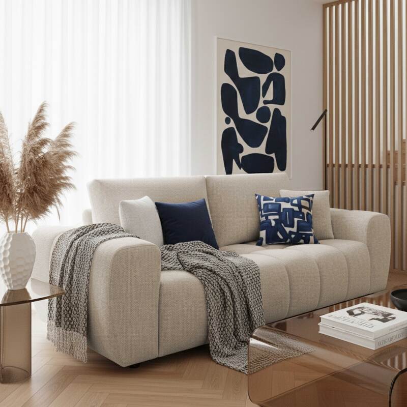 Sofá de 3 plazas de tela con cojines