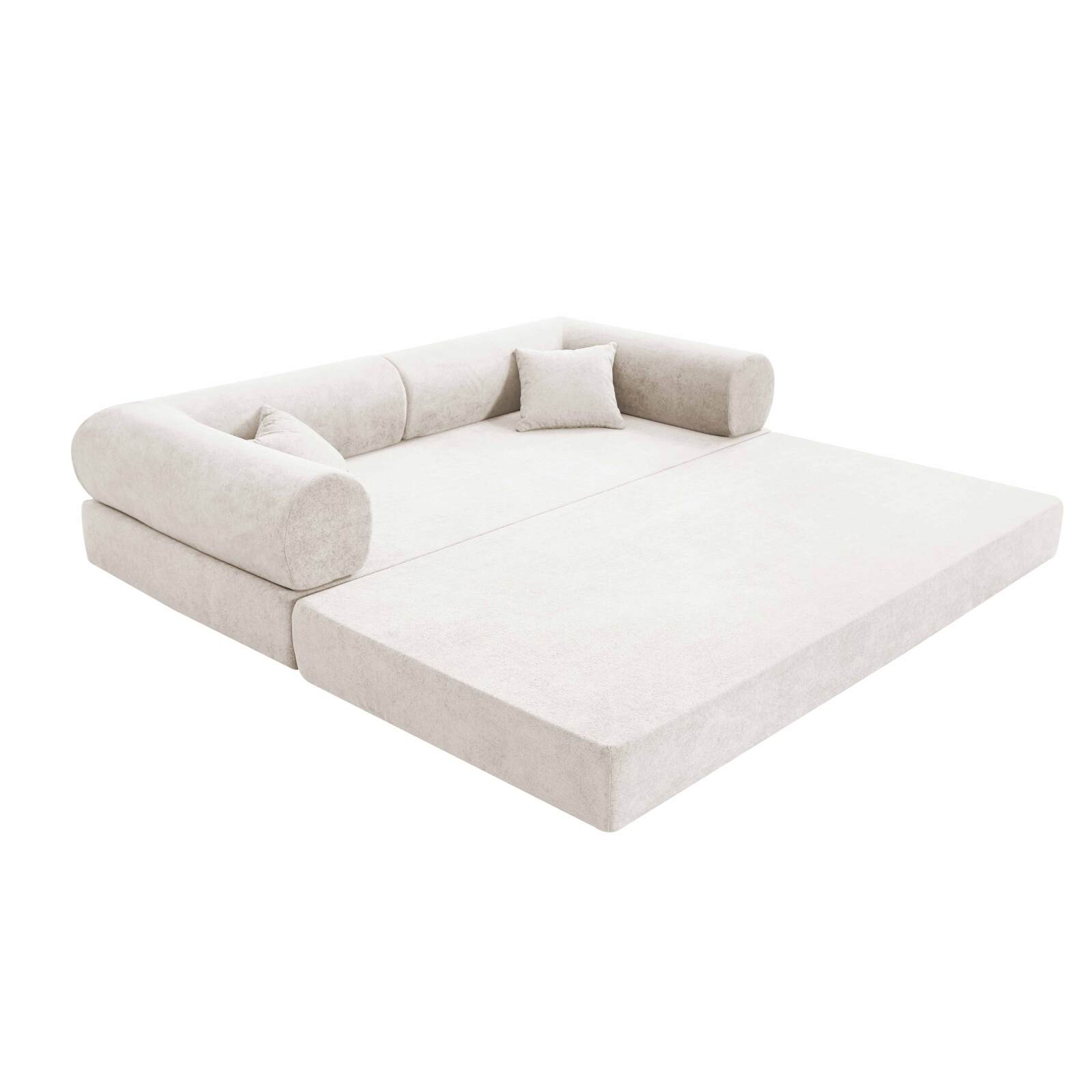 Sofá cama 2 plazas de tela con cojines