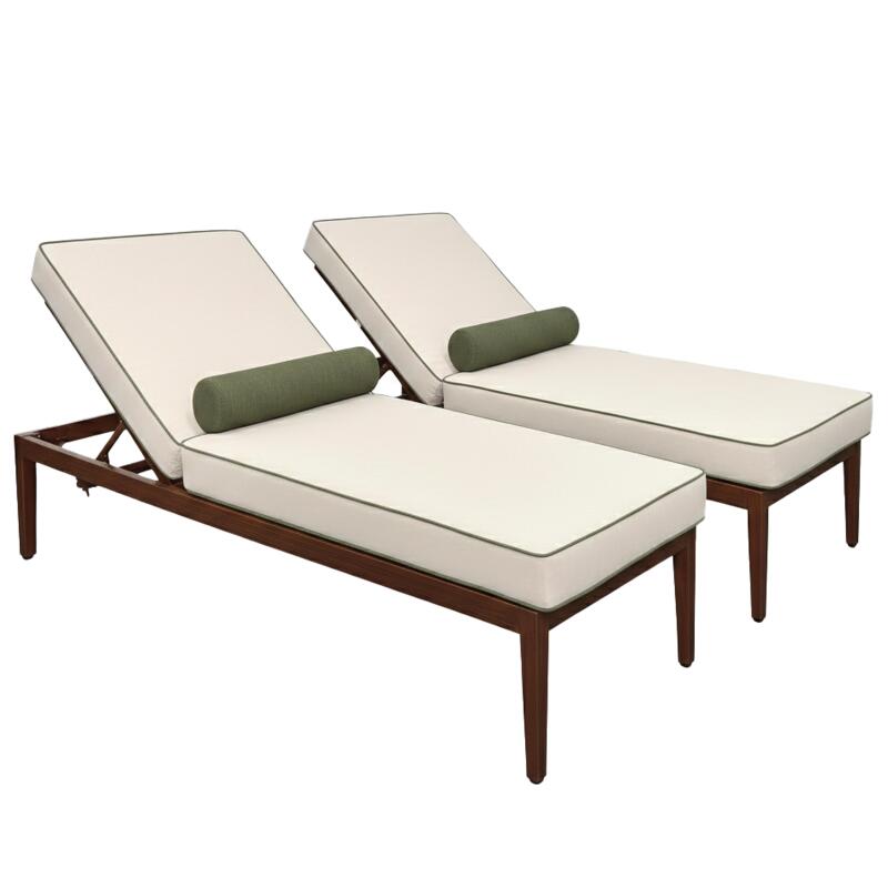 Tumbonas de aluminio efecto madera reclinables 4 posiciones con cojín - Lote de 2