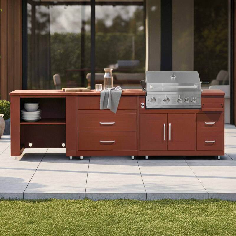 Cocina de exterior de metal con barbacoa y almacenaje - 3 módulos