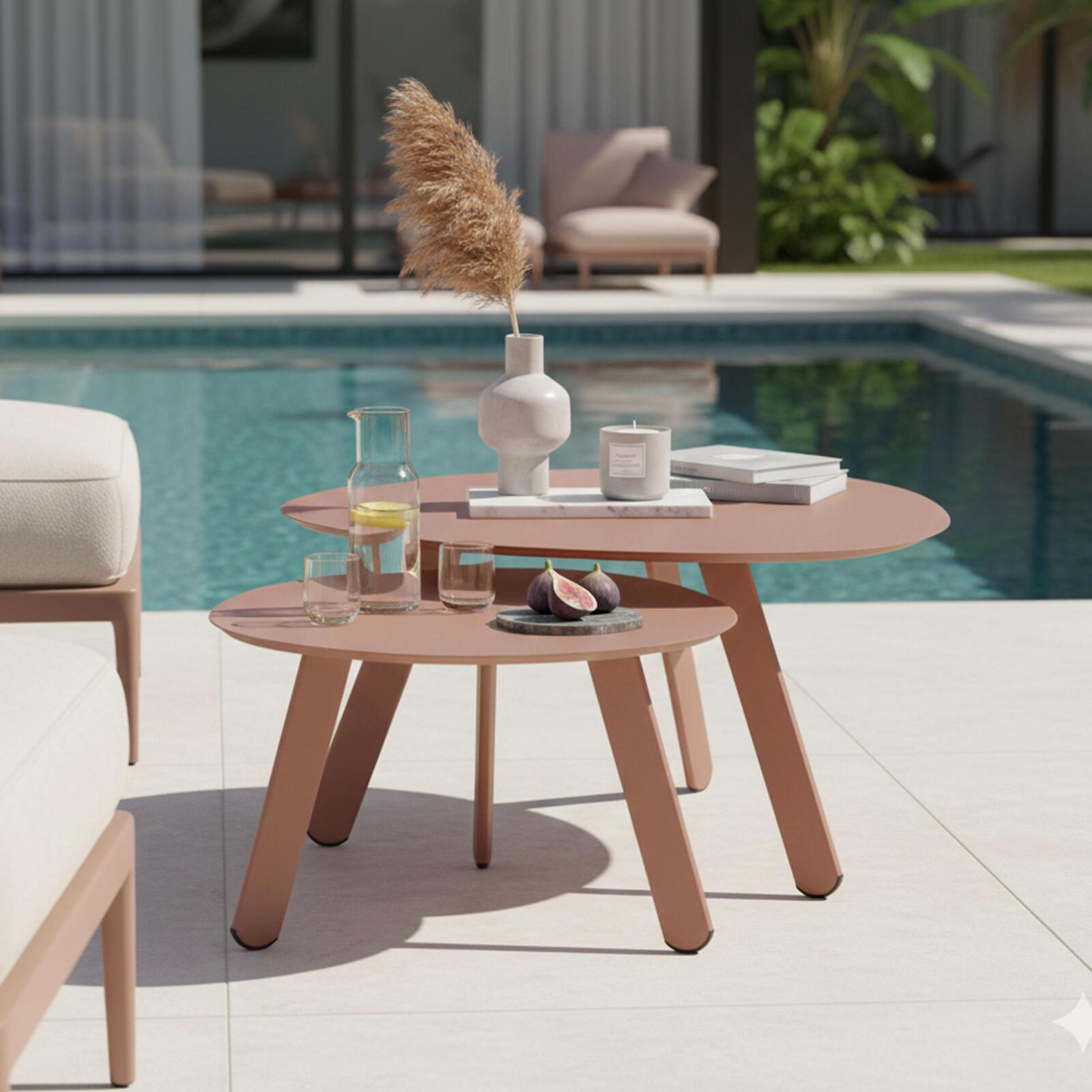 Mesas de centro nido de jardín redondas de metal Ø68x40 cm y Ø55x36 cm - Por 2