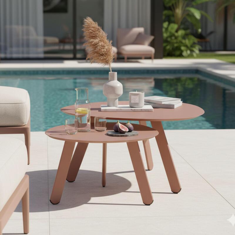 Mesas de centro nido de jardín redondas de metal Ø68x40 cm y Ø55x36 cm - Por 2