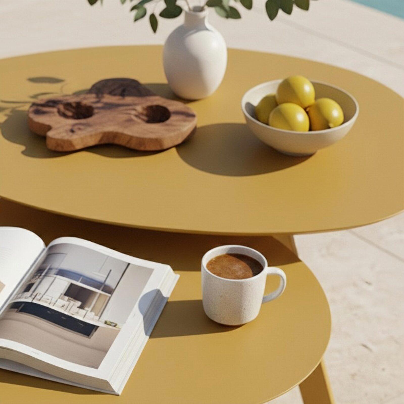 Mesas de centro nido de jardín redondas de metal Ø68x40 cm y Ø55x36 cm - Por 2