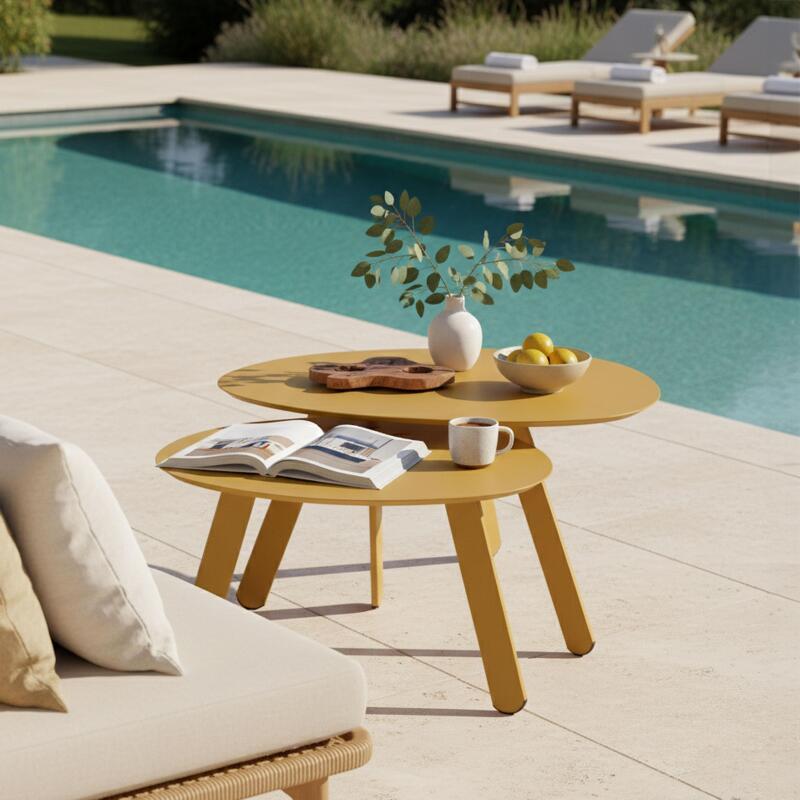 Mesas de centro nido de jardín redondas de metal Ø68x40 cm y Ø55x36 cm - Por 2