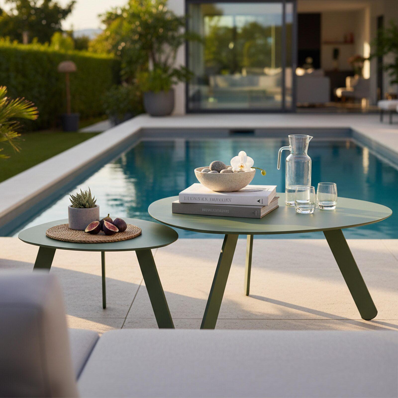 Mesas de centro nido de jardín redondas de metal Ø68x40 cm y Ø55x36 cm - Por 2