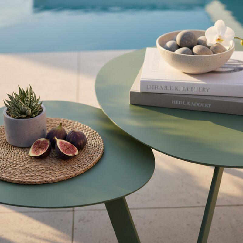 Mesas de centro nido de jardín redondas de metal Ø68x40 cm y Ø55x36 cm - Por 2 (2/6)