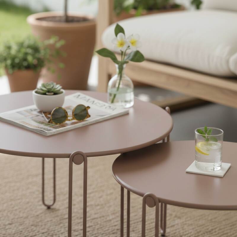 Mesas de centro nido de jardín redondas de metal Ø60x40 cm y Ø45x36 cm - Por 2 (2/6)