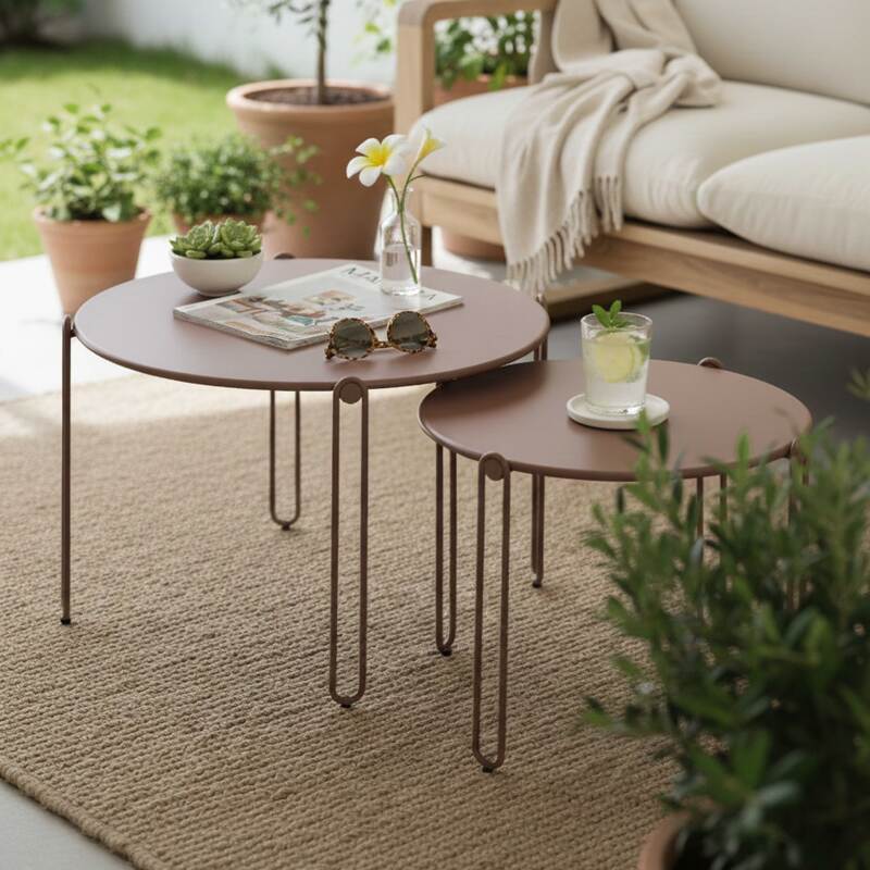 Mesas de centro nido de jardín redondas de metal Ø60x40 cm y Ø45x36 cm - Por 2